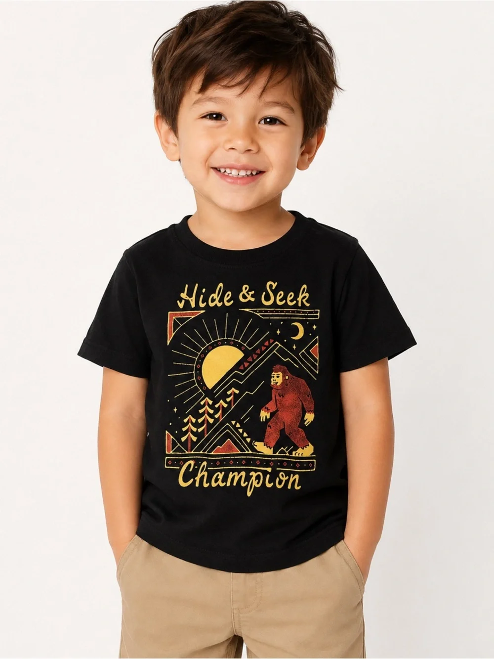 Old Navy Toddler Boys 4T Bigfoot Sasquatch Graphic T Shirt Black Outdoor
